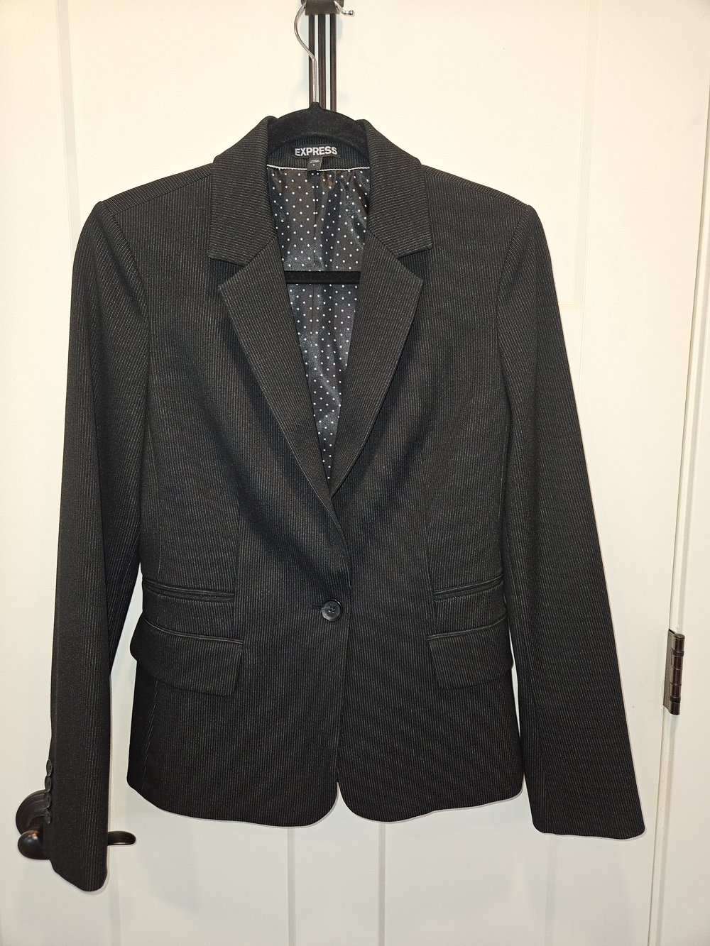 Express Women's Charcoal Pinstripe Single-Button Blazer